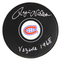 Rogie Vachon Signed Montreal Canadiens Logo Hockey Puck w/Vezina 1968 - VACPUC403 - Rogie Vachon Signed Montreal Canadiens Logo Hockey Puck w/Vezina 1968 product image
