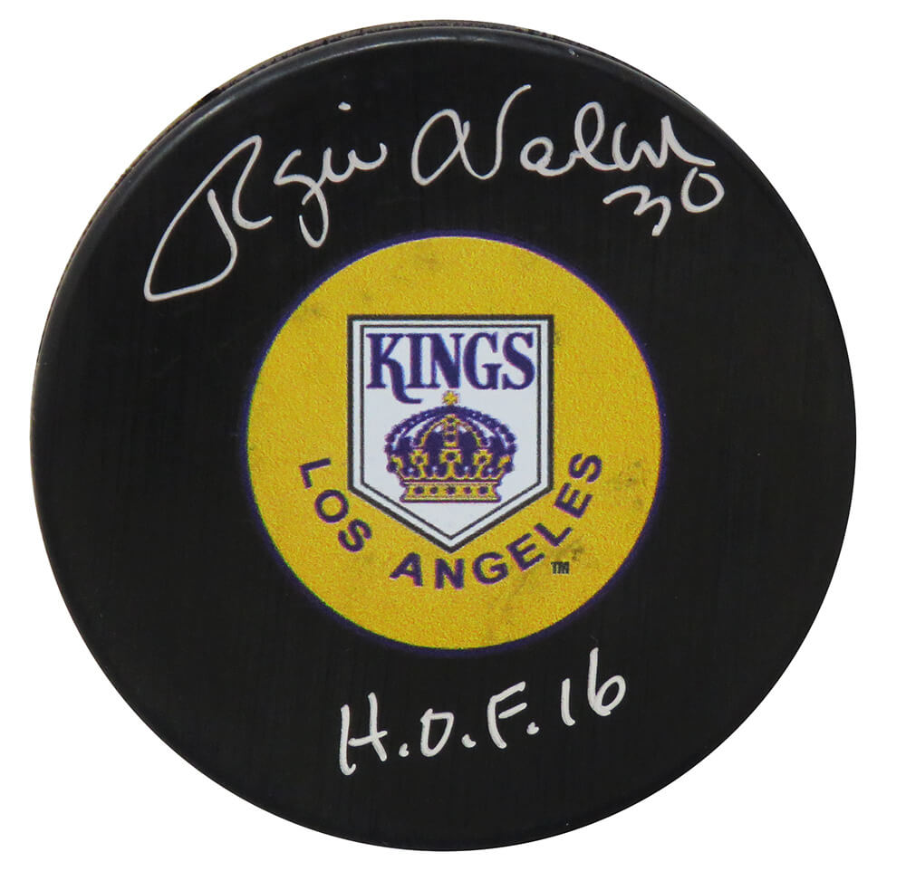 Rogie Vachon Signed Los Angeles Kings Yellow Throwback Logo Hockey Puck w/HOF'16 - VACPUC404 - Rogie Vachon Signed Los Angeles Kings Yellow Throwback Logo Hockey Puck w/HOF'16 product image