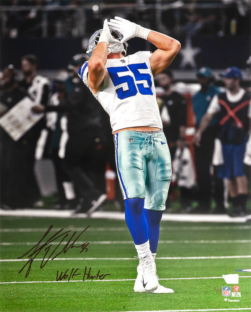 Leighton Vander Esch Signed Dallas Cowboys Celebration Action LE/55 16x20 Photo w/Wolf Hunter - (Fanatics) - VAN16P300 - Leighton Vander Esch Signed Dallas Cowboys Celebration Action LE/55 16x20 Photo w/Wolf Hunter - (Fanatics) product image