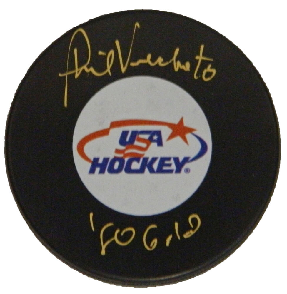 Phil Verchota Signed USA Hockey Logo Hockey Puck w/80 Gold - VERPUC410 - Phil Verchota Signed USA Hockey Logo Hockey Puck w/80 Gold product image