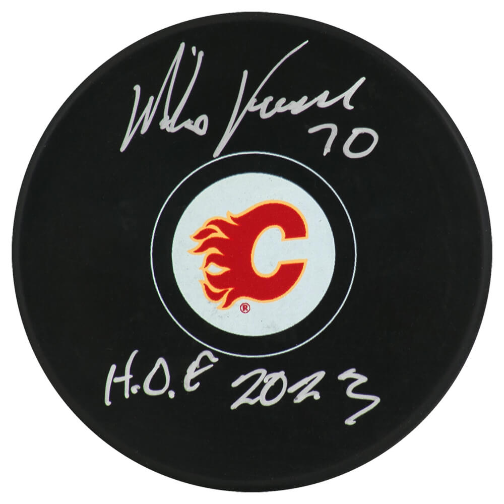 Mike Vernon Signed Calgary Flames Logo Hockey Puck w/HOF 2023 - VERPUC430 - Mike Vernon Signed Calgary Flames Logo Hockey Puck w/HOF 2023 product image