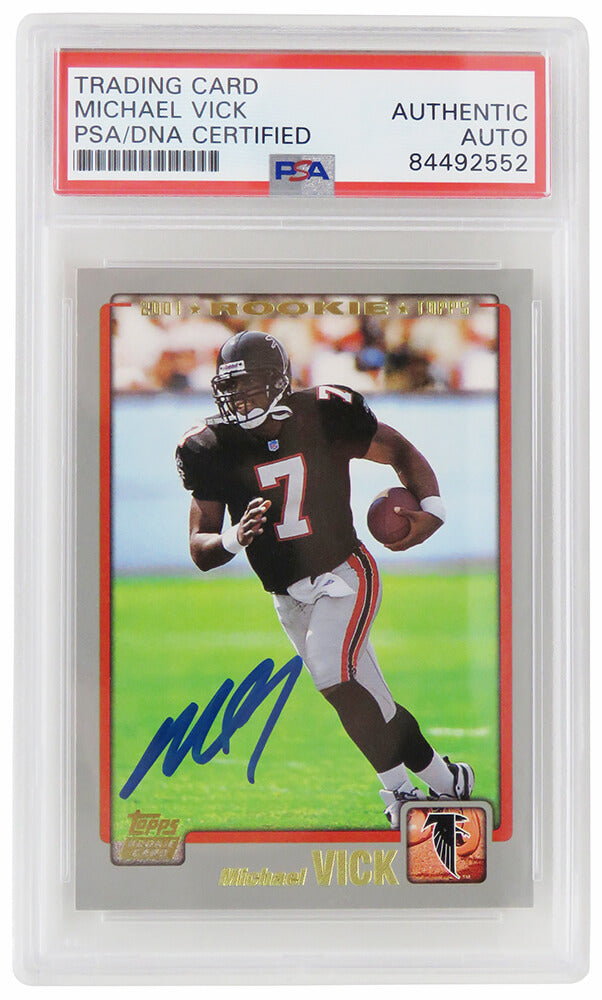 Michael Vick Signed Atlanta Falcons 2001 Topps Rookie Football Card #311 (PSA/DNA Encapsulated) - VICCAR301 - Michael Vick Signed Atlanta Falcons 2001 Topps Rookie Football Card #311 (PSA/DNA Encapsulated) product image