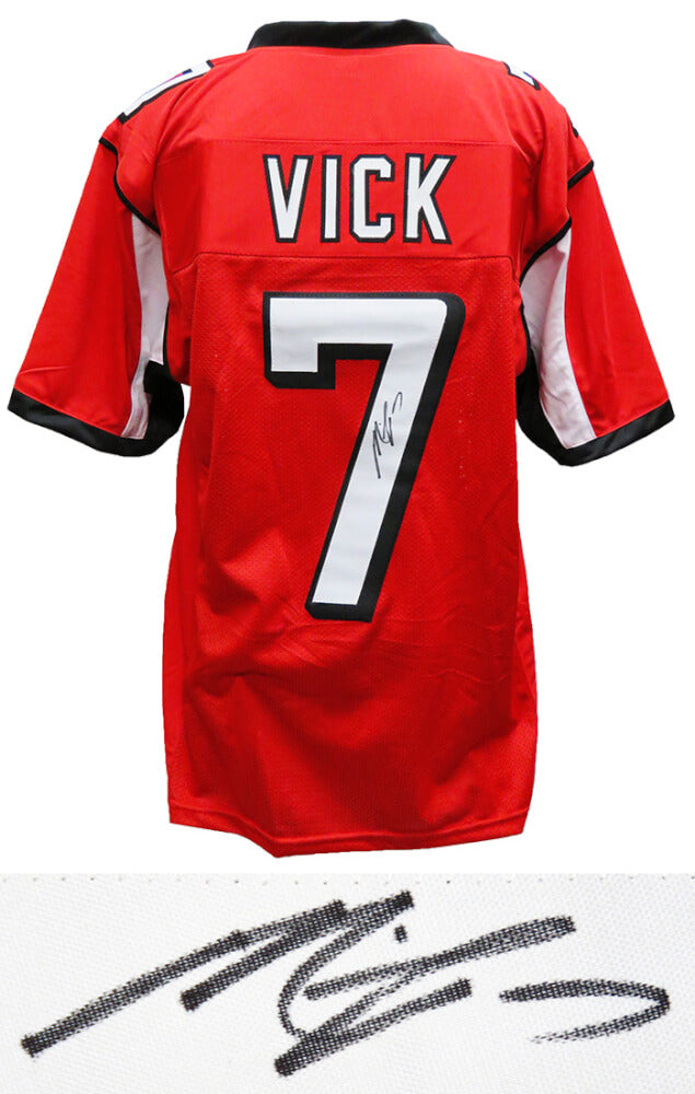 Michael Vick Signed Red Throwback Custom Football Jersey - VICJRY301 - Michael Vick Signed Red Throwback Custom Football Jersey product image