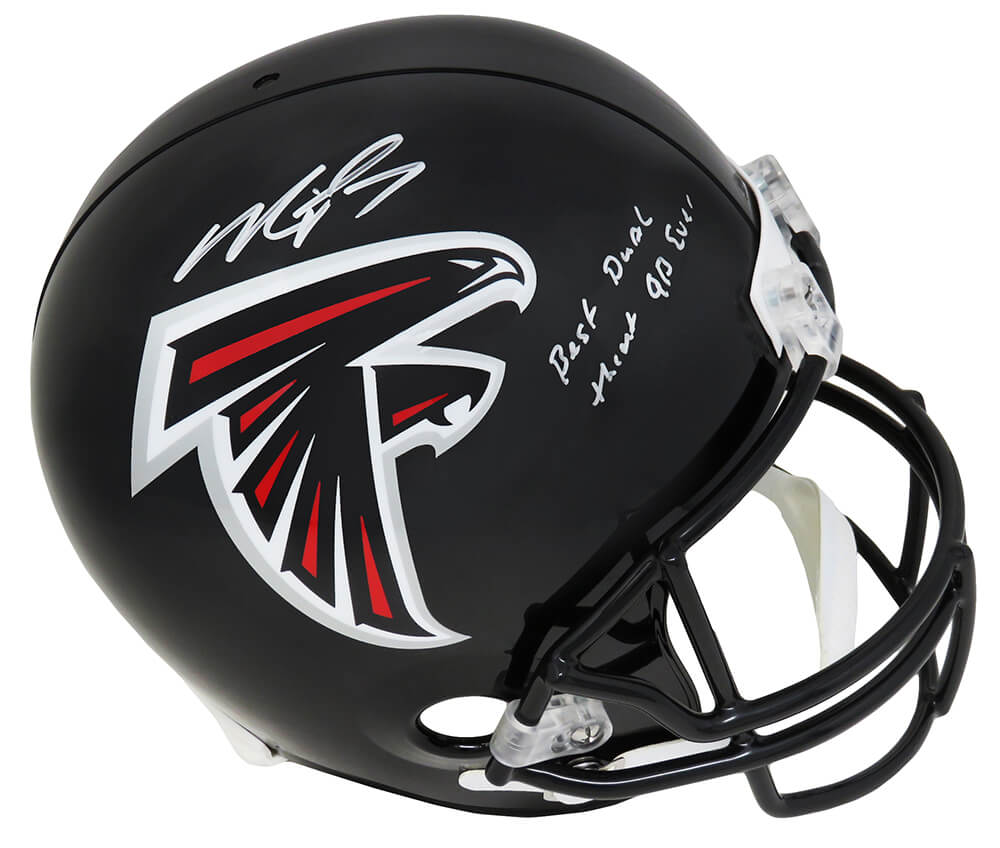 Michael Vick Signed Atlanta Falcons Riddell Full Size Replica Helmet w/Best Dual Threat QB Ever - VICREP304 - Michael Vick Signed Atlanta Falcons Riddell Full Size Replica Helmet w/Best Dual Threat QB Ever product image