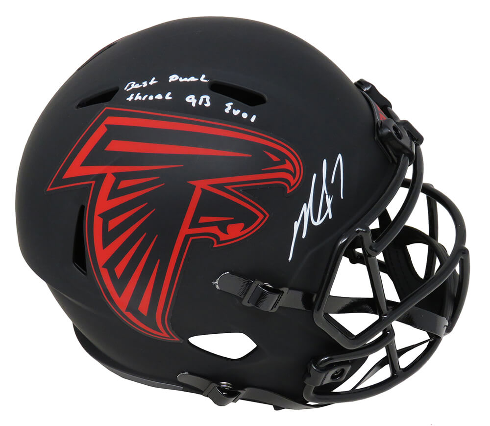 Michael Vick Signed Atlanta Falcons Eclipse Black Matte Riddell Full Size Speed Replica Helmet w/Best Dual Threat QB Ever - VICREP306 - Michael Vick Signed Atlanta Falcons Eclipse Black Matte Riddell Full Size Speed Replica Helmet w/Best Dual Threat QB Ever product image