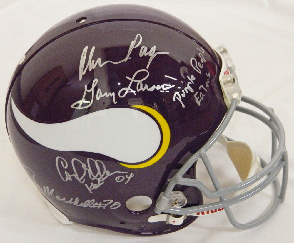 Purple People Eaters Signed Vikings T/B Riddell Authentic Pro Helmet w/PPE Inscription - VIKPRO301 - Purple People Eaters Signed Vikings T/B Riddell Authentic Pro Helmet w/PPE Inscription product image