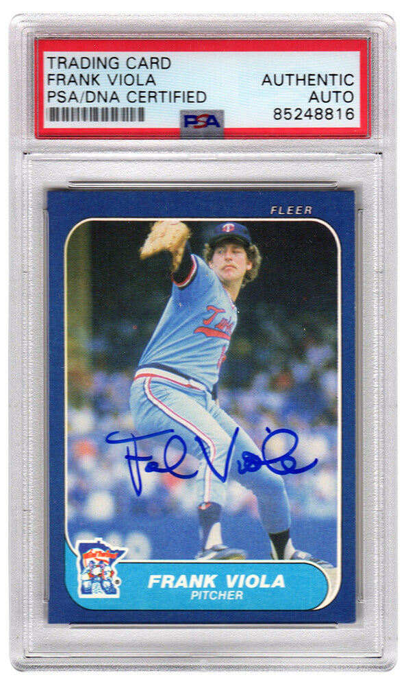 Frank Viola Signed Minnesota Twins 1986 Fleer Baseball Trading Card #408 - (PSA Encapsulated) - VIOCAR102 - Frank Viola Signed Minnesota Twins 1986 Fleer Baseball Trading Card #408 - (PSA Encapsulated) product image
