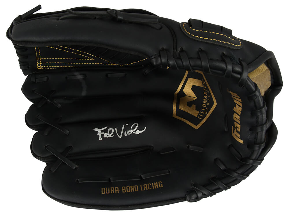 Frank Viola Signed Franklin Fieldmaster Black Left-Handed Baseball Fielders Glove - VIOGLV100 - Frank Viola Signed Franklin Fieldmaster Black Left-Handed Baseball Fielders Glove product image
