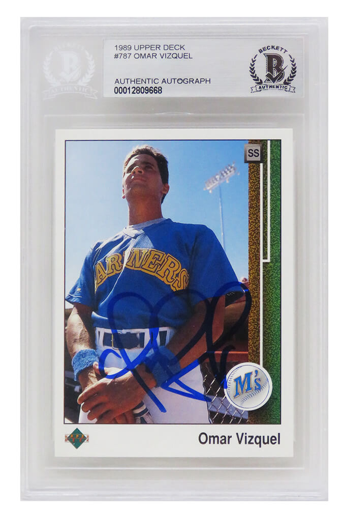 Omar Vizquel Signed Seattle Mariners 1989 Upper Deck Baseball Rookie Card #787 - (Beckett Encapsulated) - VIZCAR100 - Omar Vizquel Signed Seattle Mariners 1989 Upper Deck Baseball Rookie Card #787 - (Beckett Encapsulated) product image