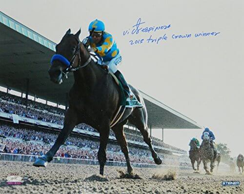 Victor Espinoza Signed American Pharoah 2015 Belmont Stakes 16x20 Photo w/2015 Triple Crown Winner - ESP16P502 - Victor Espinoza Signed American Pharoah 2015 Belmont Stakes 16x20 Photo w/2015 Triple Crown Winner product image
