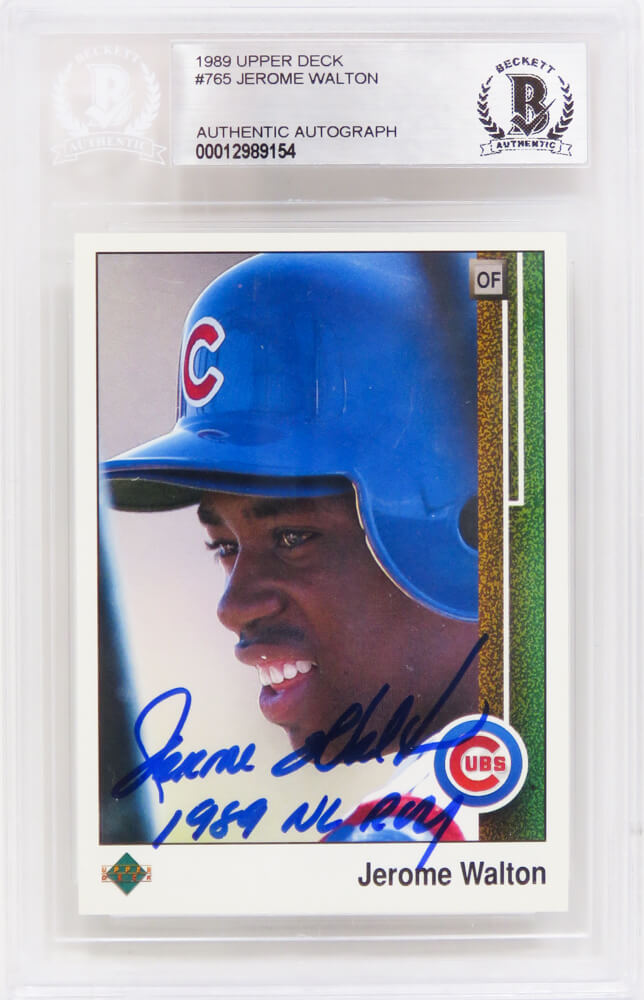 Jerome Walton Signed Chicago Cubs 1989 Upper Deck Rookie Baseball Card #765 w/1989 NL ROY - (Beckett Encapsulated) - WALCAR103 - Jerome Walton Signed Chicago Cubs 1989 Upper Deck Rookie Baseball Card #765 w/1989 NL ROY - (Beckett Encapsulated) product image