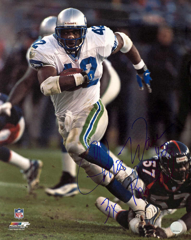 Chris Warren Signed Seattle Seahawks White Jersey Action 16x20 Photo w/3x Pro Bowl - WAR16P310 - Chris Warren Signed Seattle Seahawks White Jersey Action 16x20 Photo w/3x Pro Bowl product image