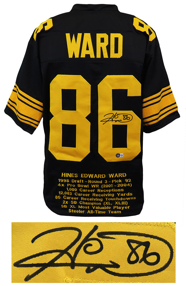 Hines Ward Signed Black Color Rush Embroidered State Custom Football Jersey (Beckett) - WARJRY303 - Hines Ward Signed Black Color Rush Embroidered State Custom Football Jersey (Beckett) product image