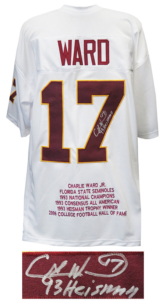 Charlie Ward Signed White Custom Football Jersey w/93 Heisman - WARJRY312 - Charlie Ward Signed White Custom Football Jersey w/93 Heisman product image