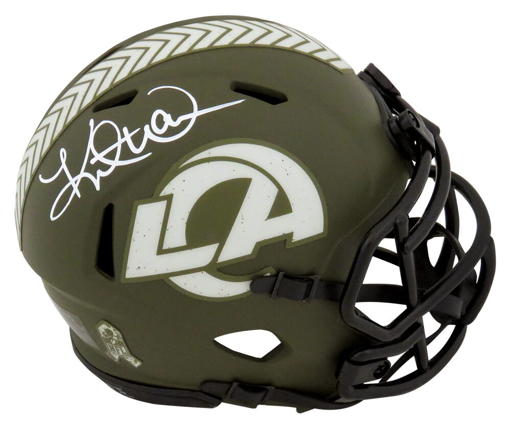 Kurt Warner Signed Rams Salute to Service Riddell Speed Mini Helmet - WARMIN302 - Kurt Warner Signed Rams Salute to Service Riddell Speed Mini Helmet product image