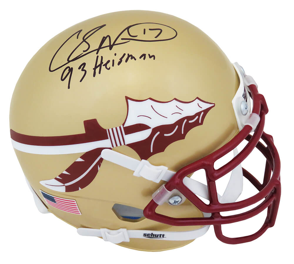 Charlie Ward Signed Florida State Seminoles Gold Schutt Mini Helmet w/93 Heisman - WARMIN333 - Charlie Ward Signed Florida State Seminoles Gold Schutt Mini Helmet w/93 Heisman product image
