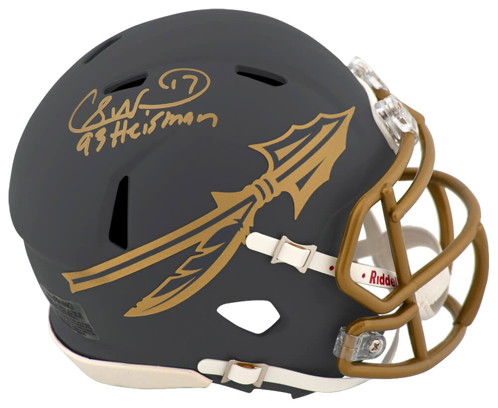 Charlie Ward Signed Florida State Seminoles SLATE Riddell Speed Mini Helmet w/Heisman'93 - WARMIN335 - Charlie Ward Signed Florida State Seminoles SLATE Riddell Speed Mini Helmet w/Heisman'93 product image