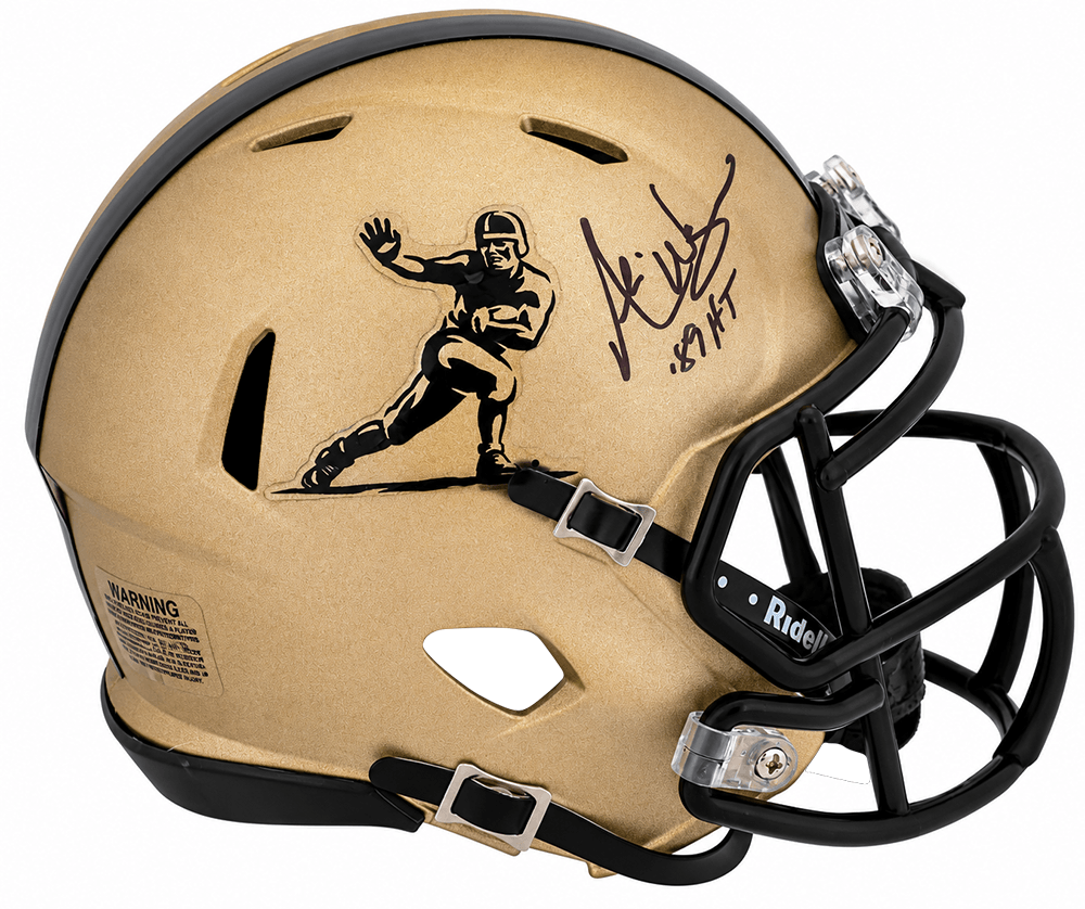 Andre Ware Signed Heisman Trophy Logo Gold Riddell Speed Mini Helmet w/89'HT - WARMIN342 - Andre Ware Signed Heisman Trophy Logo Gold Riddell Speed Mini Helmet w/89'HT product image