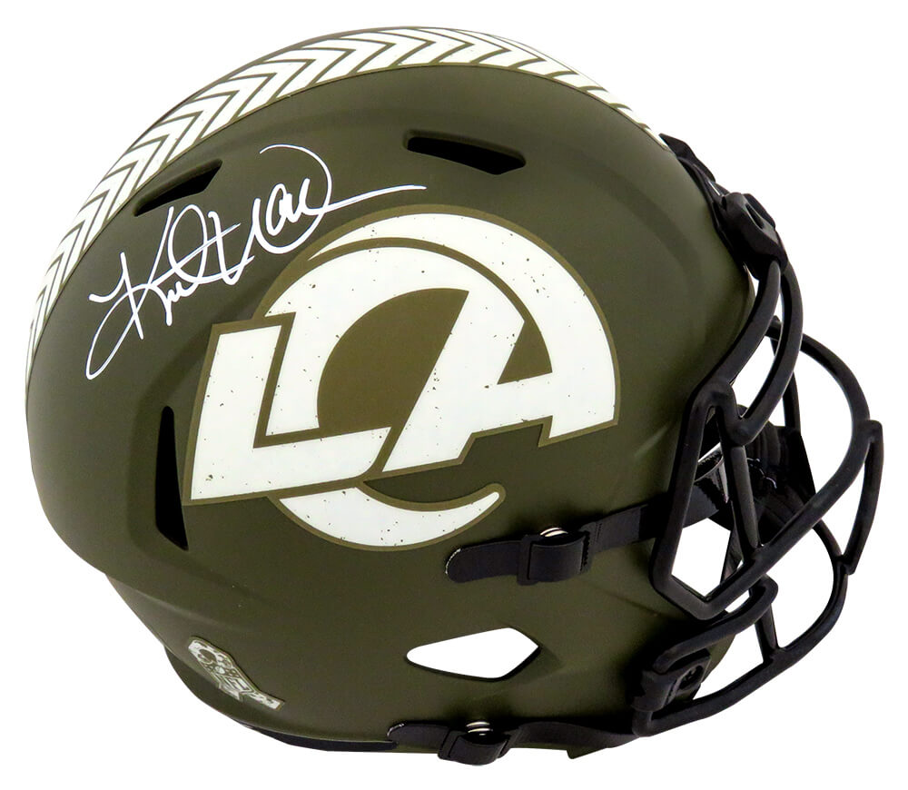 Kurt Warner Signed Rams Salute to Service Riddell Full Size Speed Replica Helmet - WARREP301 - Kurt Warner Signed Rams Salute to Service Riddell Full Size Speed Replica Helmet product image