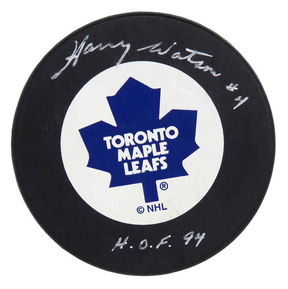 Harry Watson Signed Toronto Maple Leafs Logo Hockey Puck w/HOF'94 - WATPUC402 - Harry Watson Signed Toronto Maple Leafs Logo Hockey Puck w/HOF'94 product image