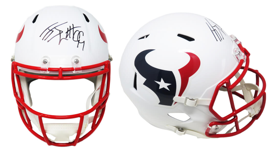 J.J. (JJ) Watt Signed Houston Texans Flat White Matte Riddell Full Size Speed Replica Helmet - WATREP301 - J.J. (JJ) Watt Signed Houston Texans Flat White Matte Riddell Full Size Speed Replica Helmet product image