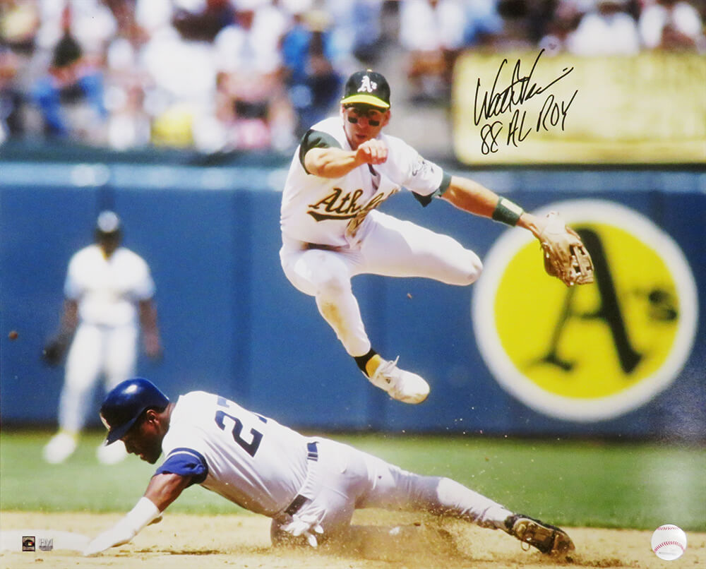 Walt Weiss Signed Oakland A's Turning Double Play Action 16x20 Photo w/88 AL ROY - WEI16P100 - Walt Weiss Signed Oakland A's Turning Double Play Action 16x20 Photo w/88 AL ROY product image