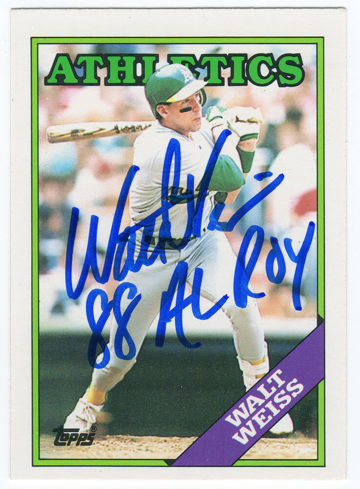 Walt Weiss Signed Oakland A's 1988 Topps Traded Rookie Baseball Trading Card w/88 AL ROY - WEICAR100 - Walt Weiss Signed Oakland A's 1988 Topps Traded Rookie Baseball Trading Card w/88 AL ROY product image