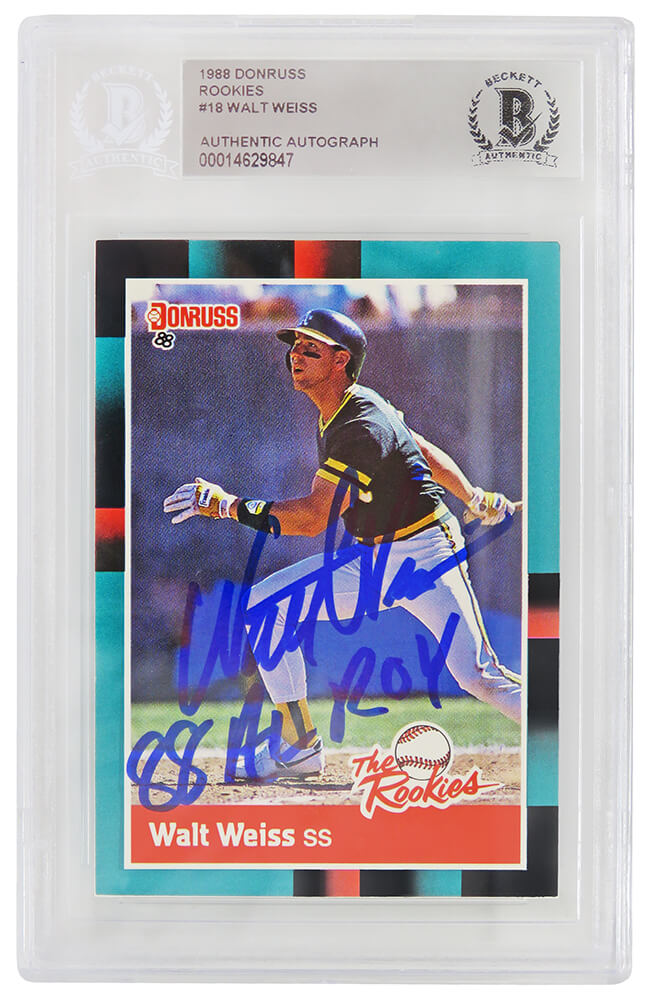 Walt Weiss Signed Signed Oakland A's 1988 Donruss Rookie Baseball Trading Card w/88 AL ROY - (Beckett Encapsulated) - WEICAR103 - Walt Weiss Signed Signed Oakland A's 1988 Donruss Rookie Baseball Trading Card w/88 AL ROY - (Beckett Encapsulated) product image