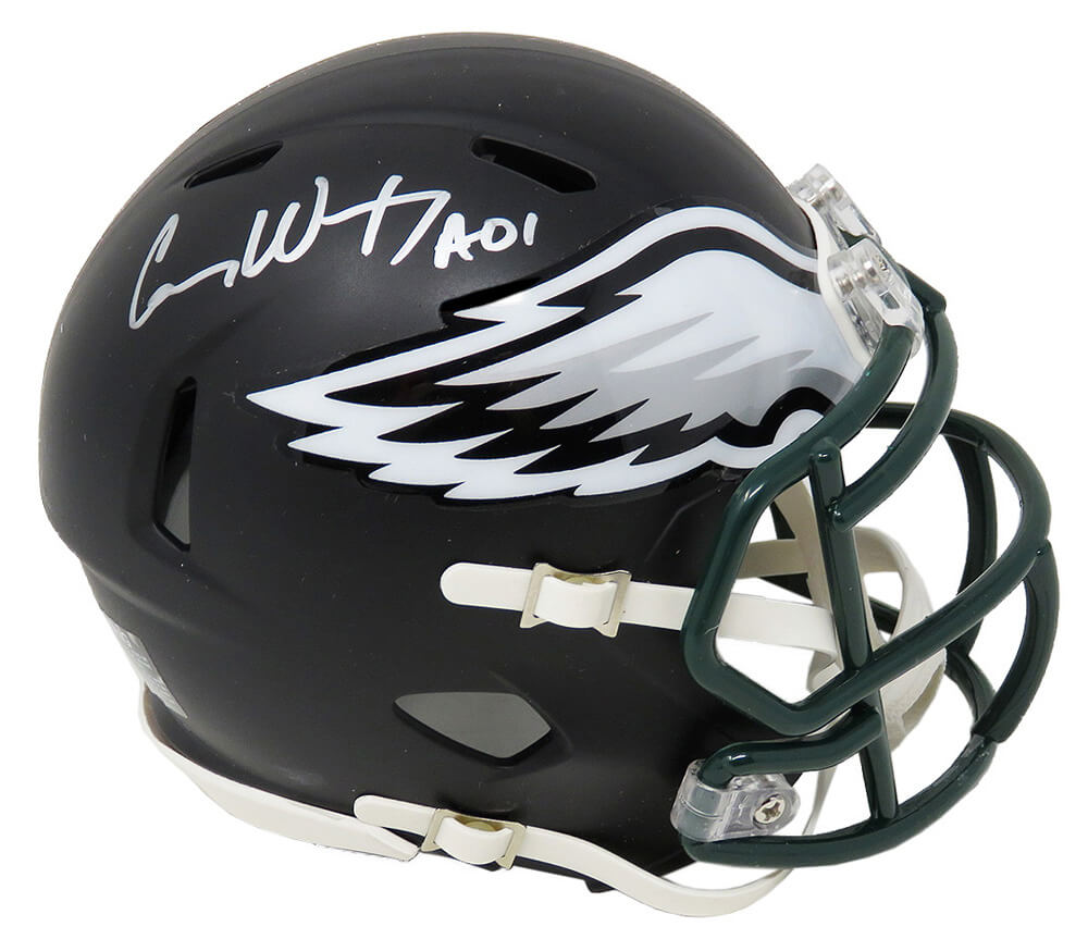 Carson Wentz Signed Philadelphia Eagles Flat Black Matte Riddell Speed Mini Helmet - WENMIN301 - Carson Wentz Signed Philadelphia Eagles Flat Black Matte Riddell Speed Mini Helmet product image