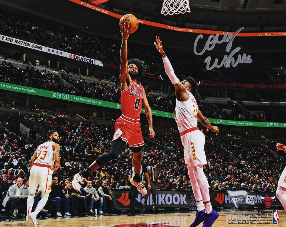 Coby White Signed Chicago Bulls Red Jersey Lay-Up vs Hawks 8x10 Photo - (Fanatics) - WHI08P200 - Coby White Signed Chicago Bulls Red Jersey Lay-Up vs Hawks 8x10 Photo - (Fanatics) product image