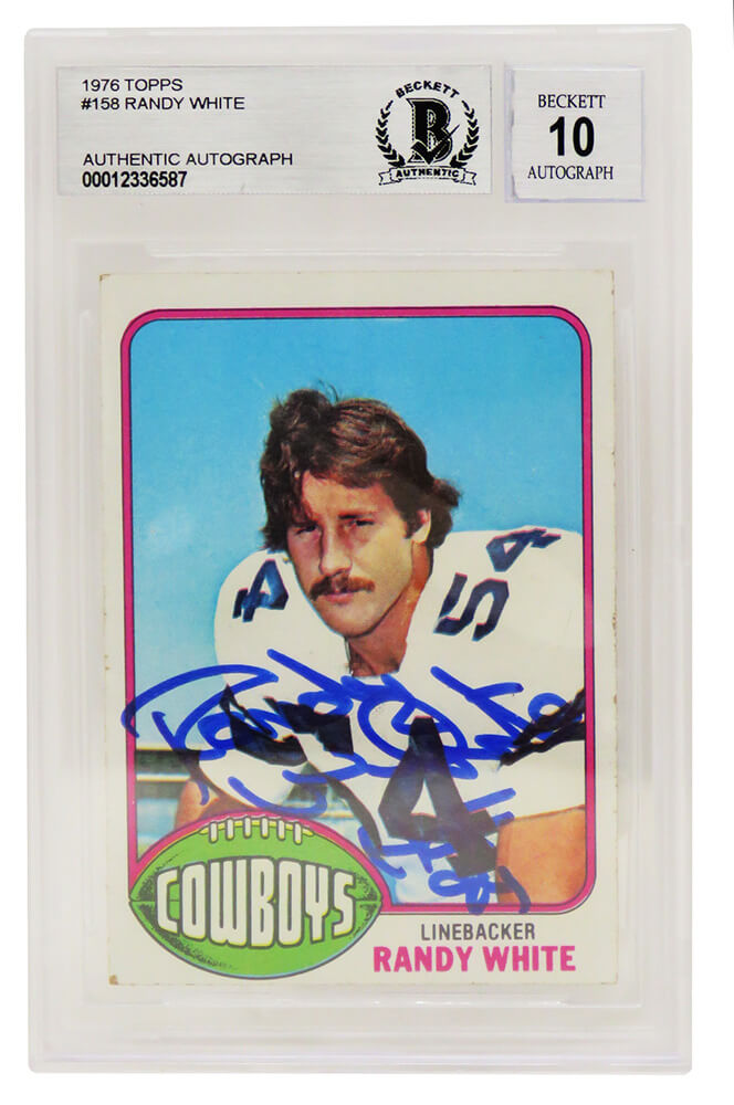 Randy White Signed Cowboys 1976 Topps Rookie Trading Card #158 w/HOF'94 (Beckett Encapsulated/ Auto Grade 10) - WHICAR301 - Randy White Signed Cowboys 1976 Topps Rookie Trading Card #158 w/HOF'94 (Beckett Encapsulated/ Auto Grade 10) product image