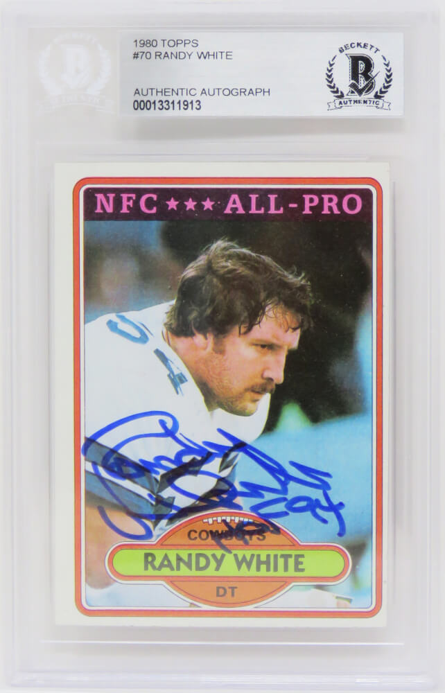 Randy White Signed Dallas Cowboys 1980 Topps Football Card #70 w/HOF'94 - (Beckett Encapsulated) - WHICAR303 - Randy White Signed Dallas Cowboys 1980 Topps Football Card #70 w/HOF'94 - (Beckett Encapsulated) product image