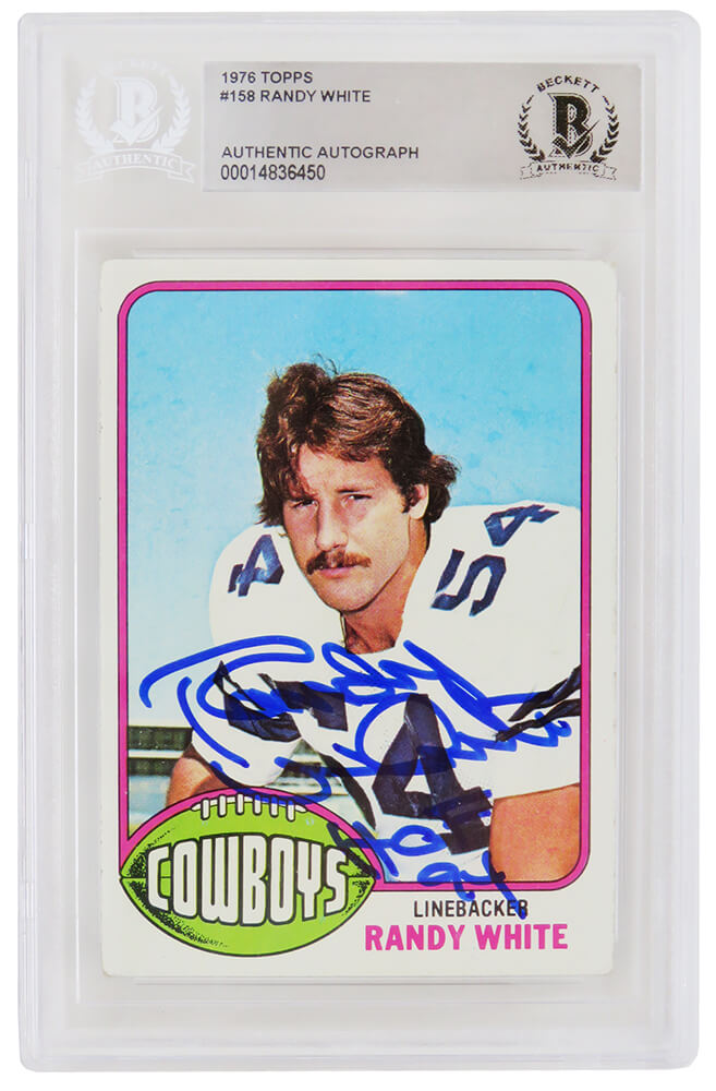 Randy White Signed Dallas Cowboys 1976 Topps Rookie Card #158 w/HOF'94 (Beckett Encapsulated) - WHICAR304 - Randy White Signed Dallas Cowboys 1976 Topps Rookie Card #158 w/HOF'94 (Beckett Encapsulated) product image