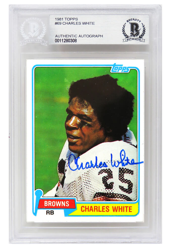Charles White Signed Cleveland Browns 1981 Topps Football Rookie Card #69  - (Beckett Encapsulated) - WHICAR323 - Charles White Signed Cleveland Browns 1981 Topps Football Rookie Card #69 - (Beckett Encapsulated) product image