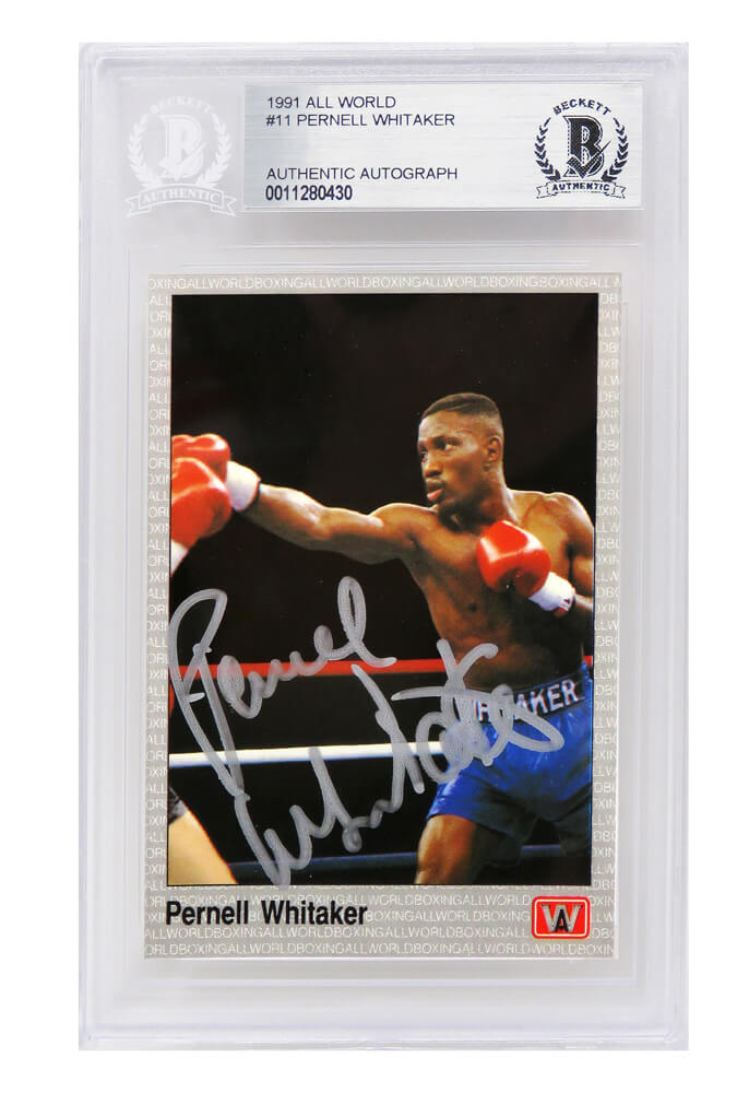 Pernell Whitaker Signed 1991 All World Boxing Trading Card #11 - (Beckett Encapsulated) - WHICAR500 - Pernell Whitaker Signed 1991 All World Boxing Trading Card #11 - (Beckett Encapsulated) product image