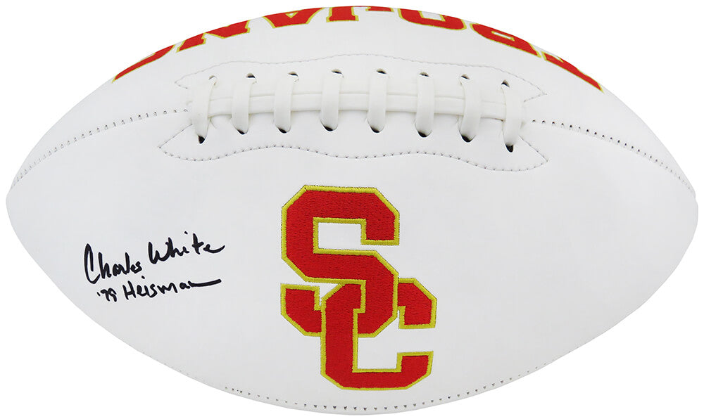 Charles White Signed USC Trojan White Logo Full Size Football w/79 Heisman - WHIFTB325 - Charles White Signed USC Trojan White Logo Full Size Football w/79 Heisman product image