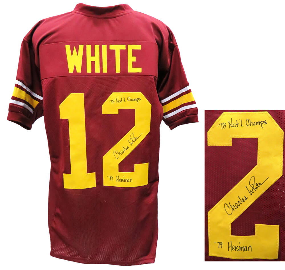 Charles White Signed Red Throwback Custom Football Jersey w/78 Nat'l Champ, 79 Heisman, 2x All American - WHIJRY313 - Charles White Signed Red Throwback Custom Football Jersey w/78 Nat'l Champ, 79 Heisman, 2x All American product image