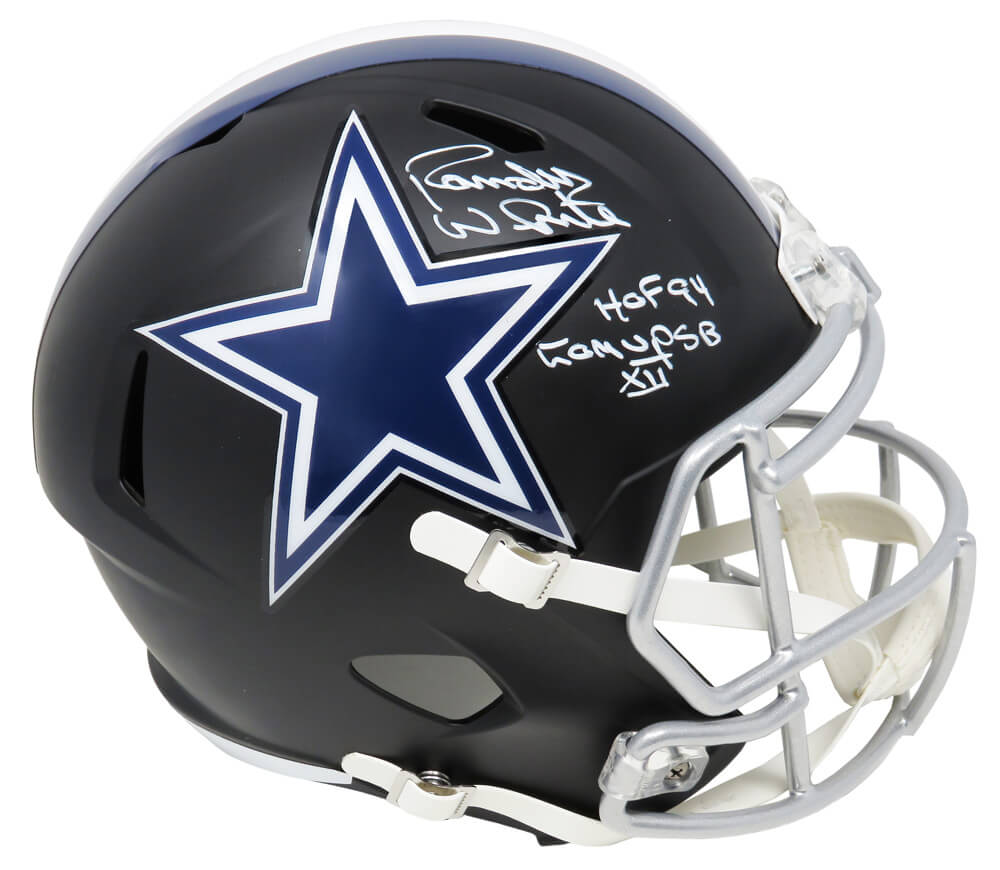 Randy White Signed Dallas Cowboys Flat Black Matte Riddell Full-Size Speed Replica Helmet w/HOF'94, Co-MVP SB XII - WHIREP307 - Randy White Signed Dallas Cowboys Flat Black Matte Riddell Full-Size Speed Replica Helmet w/HOF'94, Co-MVP SB XII product image