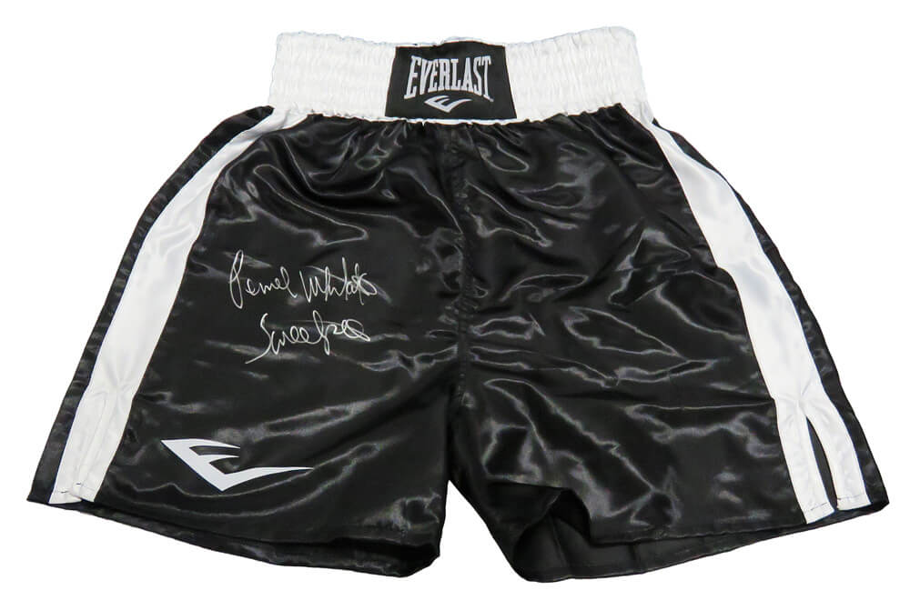 Pernell Whitaker Signed Everlast Black Boxing Trunks w/Sweet Pea - WHITRU500 - Pernell Whitaker Signed Everlast Black Boxing Trunks w/Sweet Pea product image