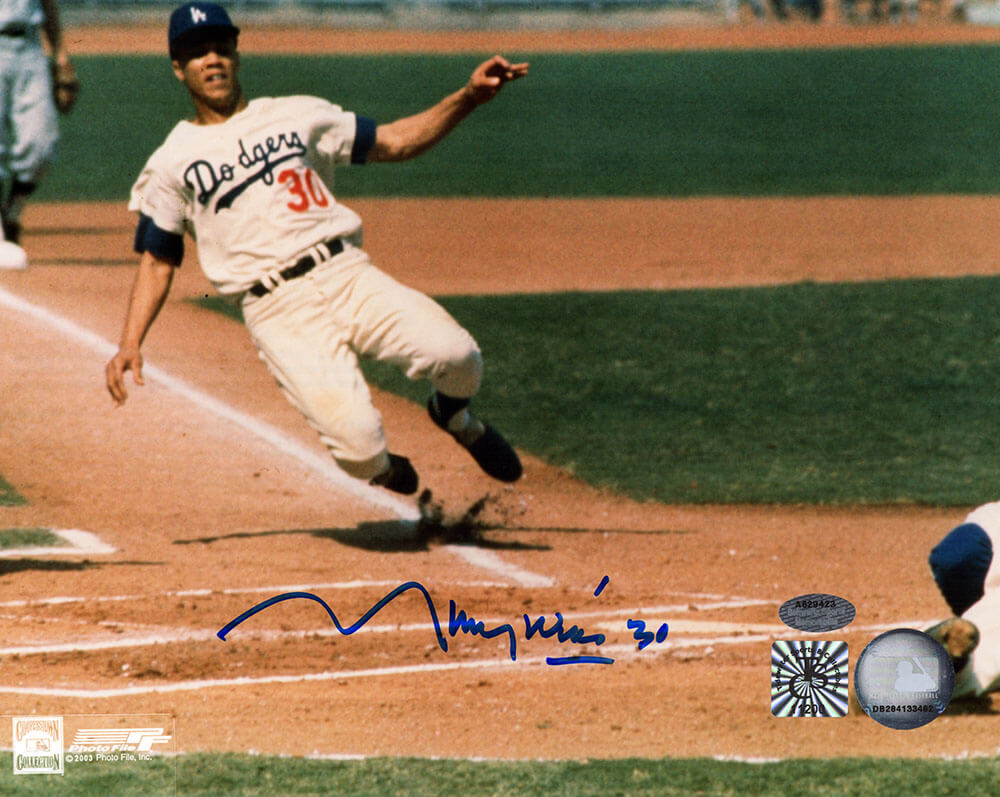Maury Wills Signed Los Angeles Dodgers Sliding Into Home 8x10 Photo - WIL08P131TW - Maury Wills Signed Los Angeles Dodgers Sliding Into Home 8x10 Photo product image
