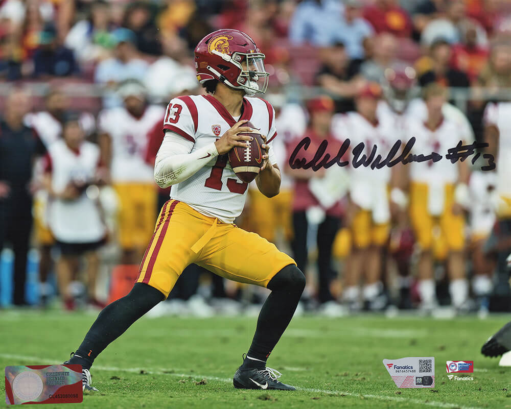 Caleb Williams Signed USC Trojans White Jersey Action 8x10 Photo (Fanatics) - WIL08P365 - Caleb Williams Signed USC Trojans White Jersey Action 8x10 Photo (Fanatics) product image