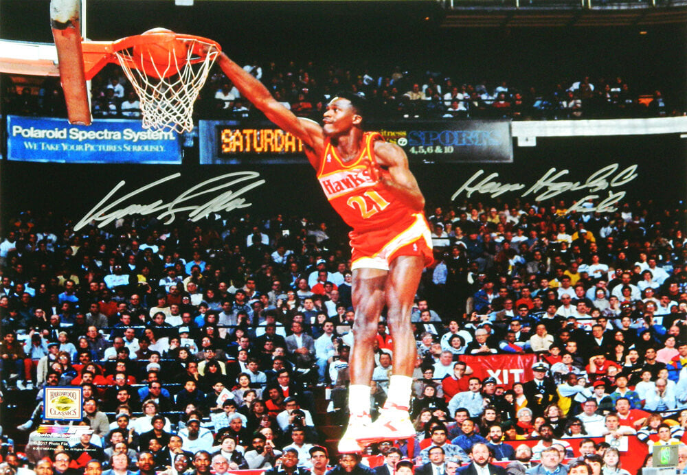 Dominique Wilkins Signed Atlanta Hawks One Hand Slam Dunk 16x20 Photo w/Human Highlight Film - WIL16P212 - Dominique Wilkins Signed Atlanta Hawks One Hand Slam Dunk 16x20 Photo w/Human Highlight Film product image
