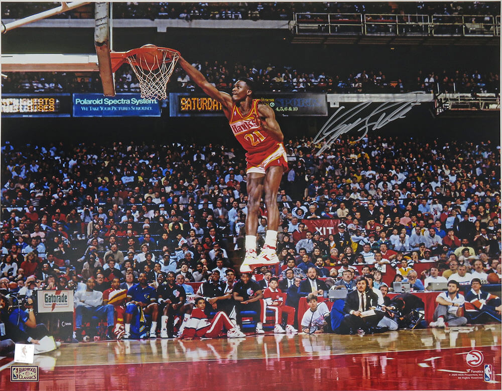 Dominique Wilkins Signed Atlanta Hawks One Hand Slam Dunk Action 16x20 Photo - WIL16P213 - Dominique Wilkins Signed Atlanta Hawks One Hand Slam Dunk Action 16x20 Photo product image