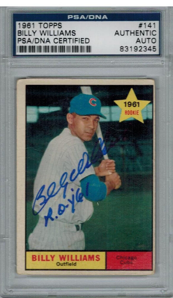 Billy Williams Signed Cubs 61 Topps Rookie Card #141 w/ROY'61 - PSA - WILCAR100 - Billy Williams Signed Cubs 61 Topps Rookie Card #141 w/ROY'61 - PSA product image