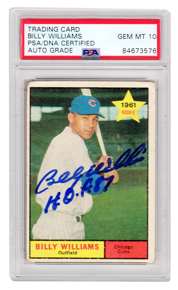 Billy Williams Signed Chicago Cubs 1961 Topps Baseball Rookie Card #141 w/HOF'87 (PSA Encapsulated / Auto Grade 10) - WILCAR104 - Billy Williams Signed Chicago Cubs 1961 Topps Baseball Rookie Card #141 w/HOF'87 (PSA Encapsulated / Auto Grade 10) product image