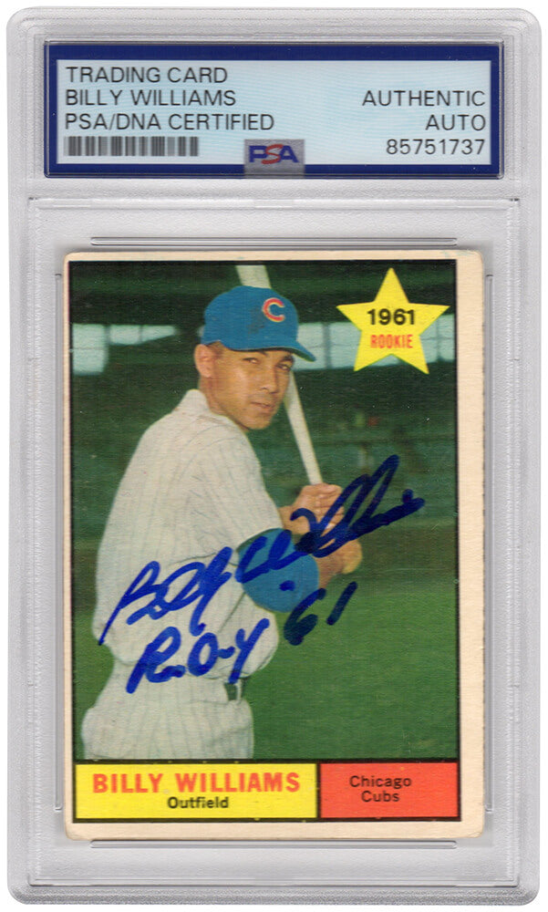 Billy Williams Signed Chicago Cubs 1961 Topps Rookie Baseball Trading Card #141 w/ROY'61 - (PSA Encapsulated) - WILCAR108 - Billy Williams Signed Chicago Cubs 1961 Topps Rookie Baseball Trading Card #141 w/ROY'61 - (PSA Encapsulated) product image