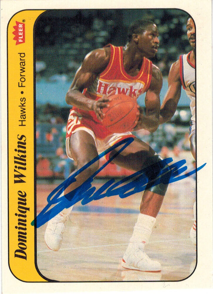 Dominique Wilkins Signed Hawks 1986 Fleer Sticker Rookie Card #11 - WILCAR201 - Dominique Wilkins Signed Hawks 1986 Fleer Sticker Rookie Card #11 product image