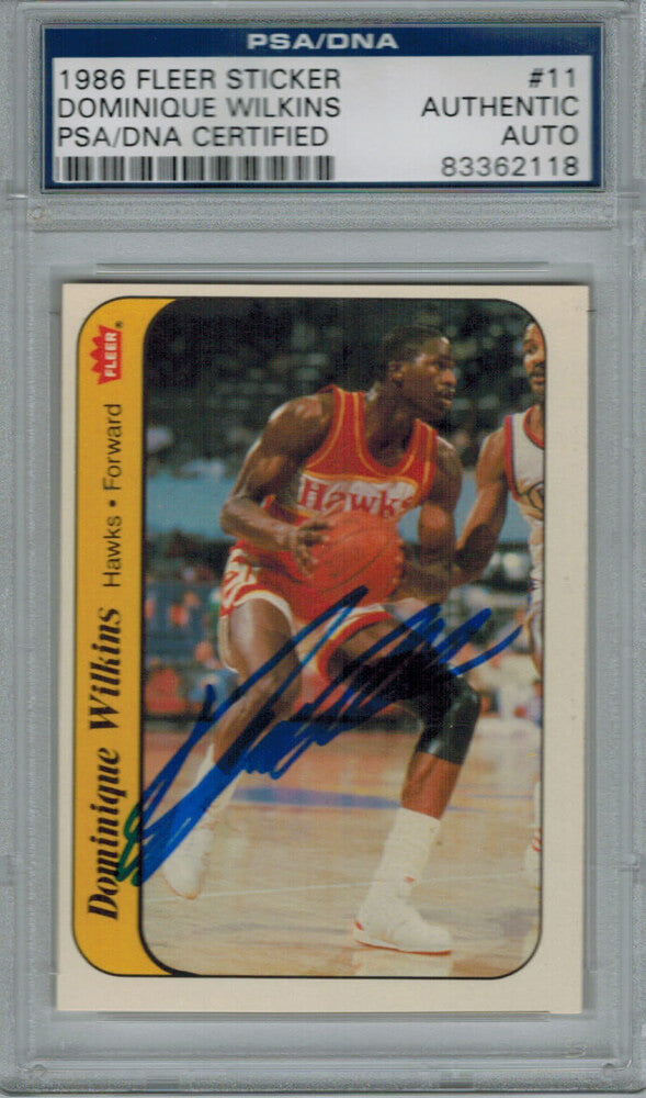 Dominique Wilkins Signed Atlanta Hawks 1986 Fleer Sticker Rookie Card #11 PSA/DNA - WILCAR202 - Dominique Wilkins Signed Atlanta Hawks 1986 Fleer Sticker Rookie Card #11 PSA/DNA product image