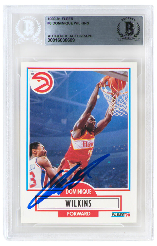 Dominique Wilkins Signed Atlanta Hawks 1990-91 Fleer Basketball Trading Card #6 - (Beckett Encapsulated) - WILCAR209 - Dominique Wilkins Signed Atlanta Hawks 1990-91 Fleer Basketball Trading Card #6 - (Beckett Encapsulated) product image