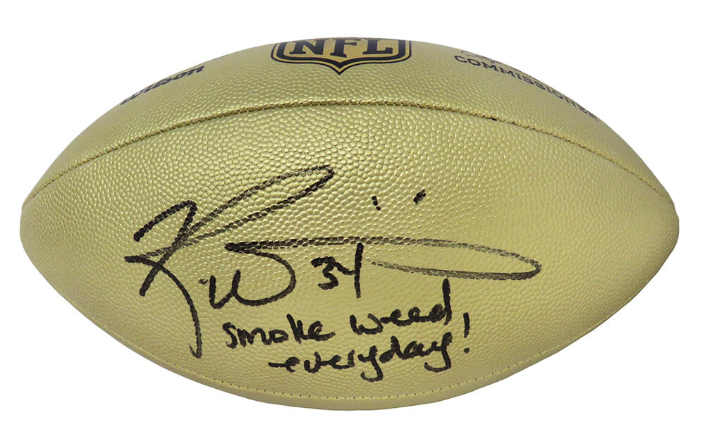 Ricky Williams Signed Wilson Duke Gold Metallic NFL Full Size Replica Football w/Smoke Weed Everyday - WILFTB326 - Ricky Williams Signed Wilson Duke Gold Metallic NFL Full Size Replica Football w/Smoke Weed Everyday product image